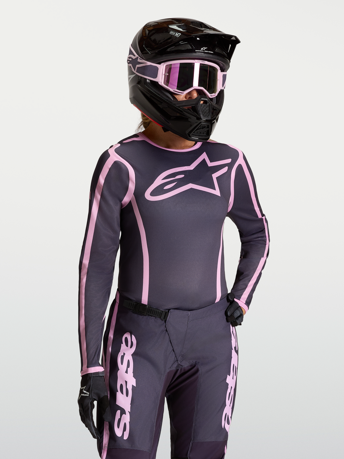 Alpinestars Stella Fluid Apex V2 Jersey, Women's Motocross Jersey in Gray and Pink, lightweight and ergonomic gear.