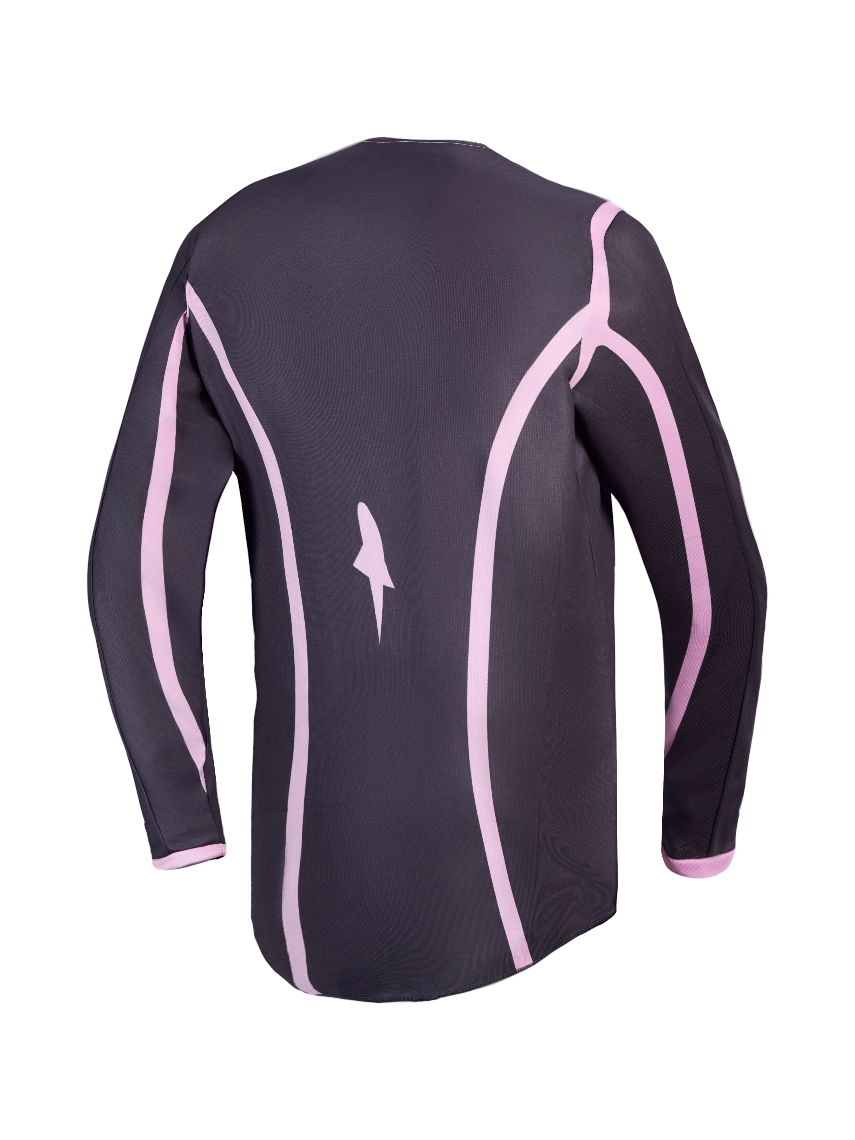 Alpinestars Stella Fluid Apex V2 Women's Motocross Jersey, Graystone and Old Pink, back view with extended rear coverage.