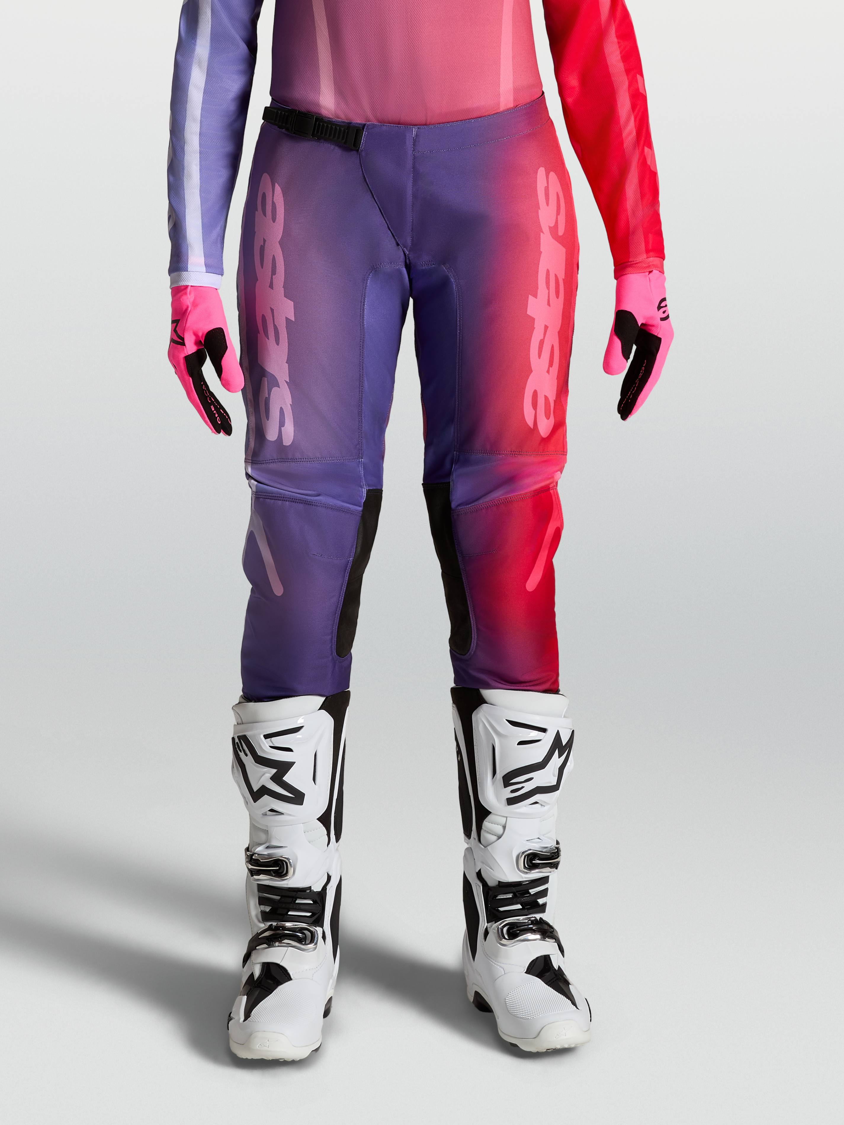 Alpinestars Stella Fluid Kepler Pants, women's purple and rouge red motocross pants with reinforced knees.