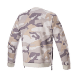 Alpinestars Legit Crew Fleece, Motorcycle Pullover, Light Gray Camo, back view, camouflage pattern in shades of gray and beige, ribbed collar and hem, side zippers, casual urban riding gear