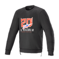 Alpinestars FQ20 Legit Crew Fleece, Black long-sleeve motorcycle sweatshirt, features red horned devil '20' and 'El Diablo' graphics on chest with blue and red fade logo, side zippers and ribbed trim, urban casual riding gear