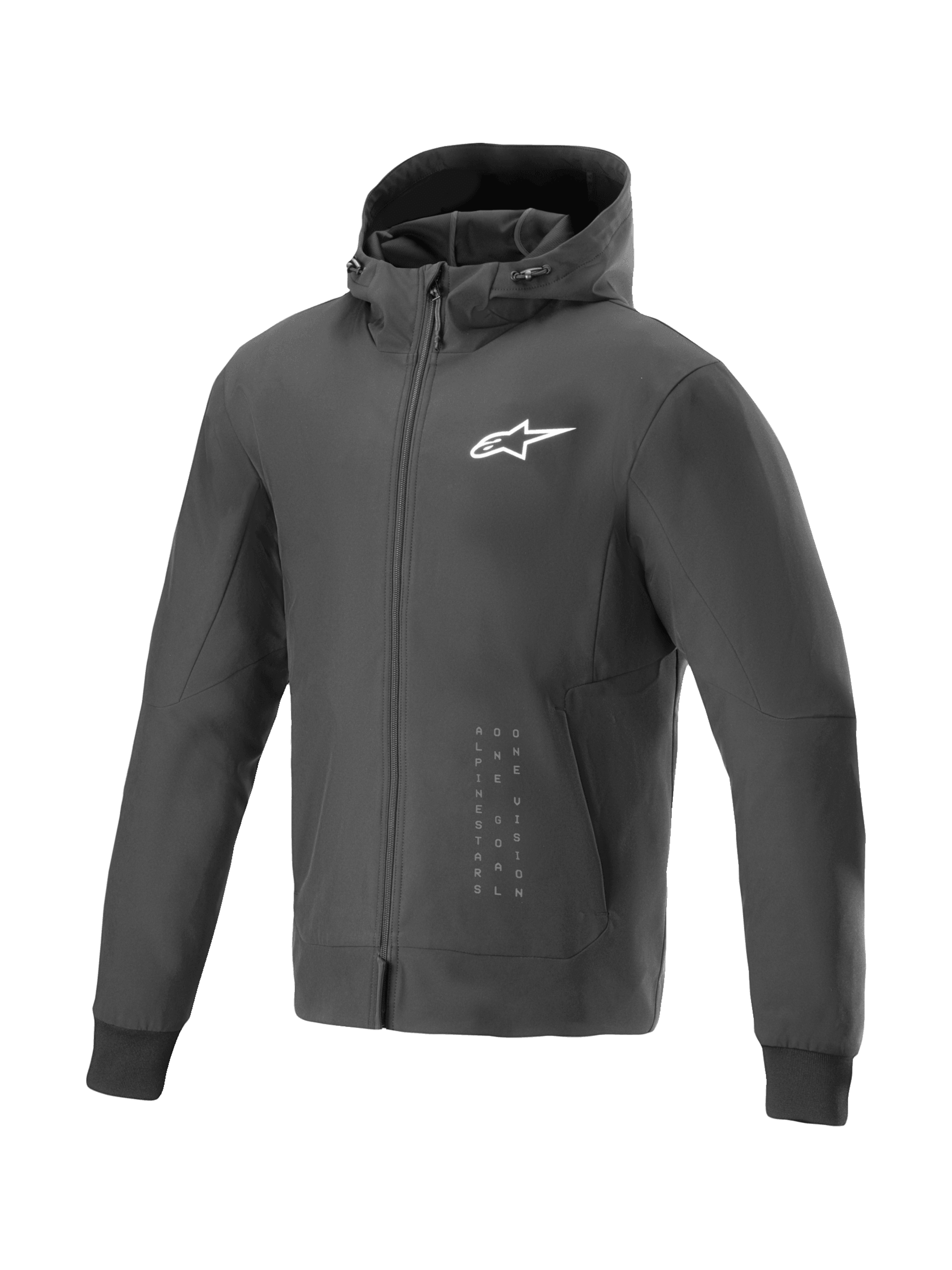 Alpinestars Radium Tech Hoodie, windproof urban motorcycle jacket, black and white, 3L textile, Tech-Air Ready.