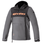 Alpinestars Sherpa Hoodie, Technical Urban Motorcycle Jacket, Gray with Black Chest Panel and Orange Logo, Anorak Style with Front Pouch and Adjustable Cuffs, Windproof Softshell Design