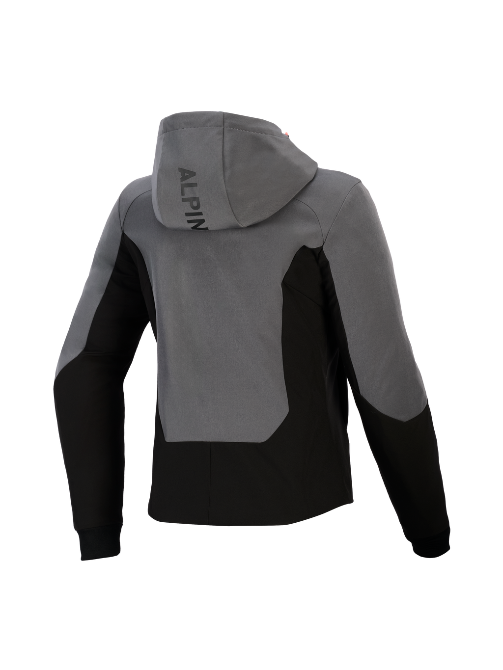 Alpinestars Woman Stella Radium Tech Hoodie, Rear View, Deep Gray and Black, urban motorcycle riding hoodie featuring a windproof shell, color-blocked design, Alpinestars branding on the hood, and ribbed cuffs.