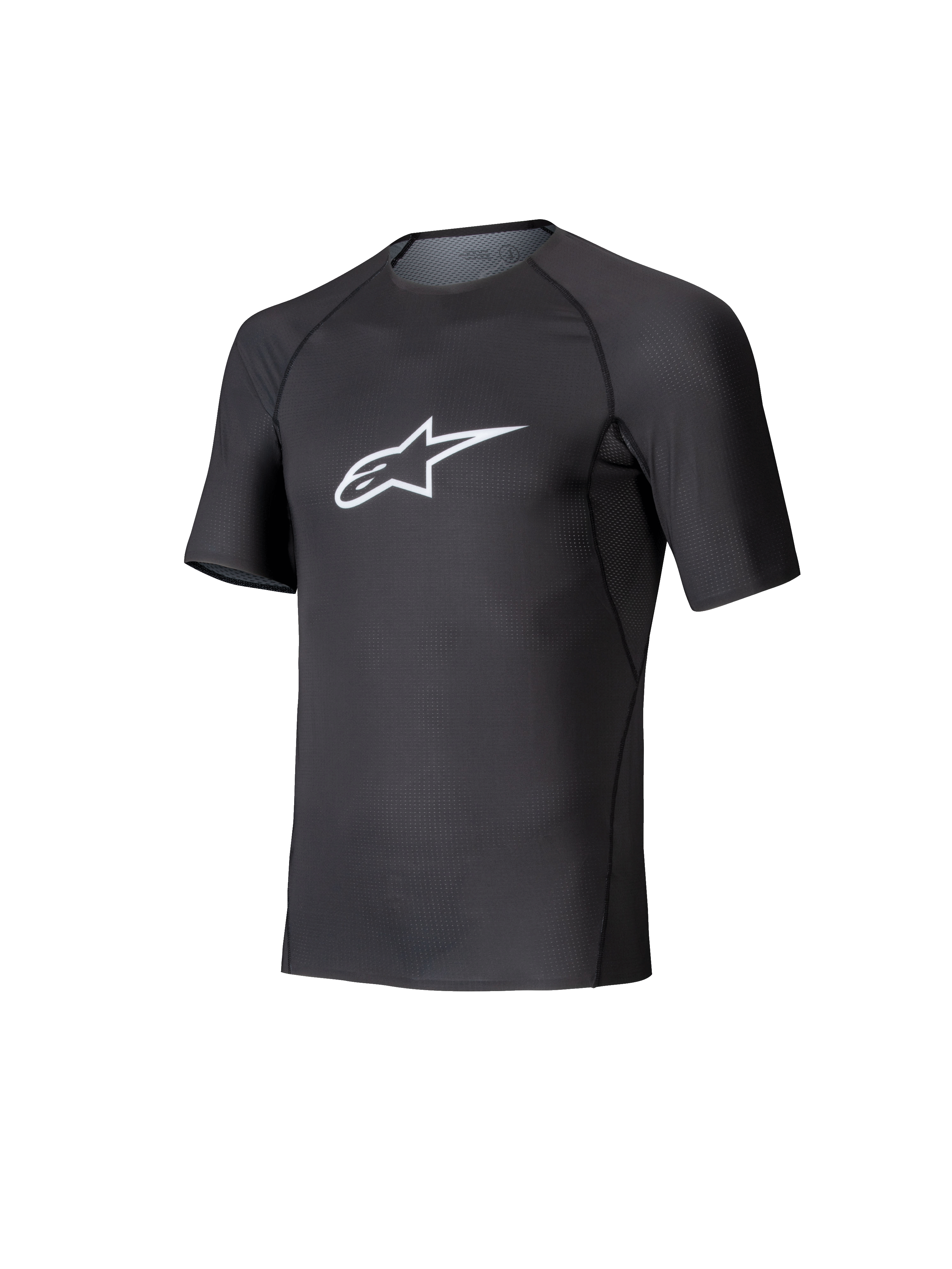 Alpinestars Tech KX Sim Top, Short Sleeve Karting Base Layer, Black with white Astars logo on the chest, breathable stretch mesh construction, ergonomic fit for karting and sim racing