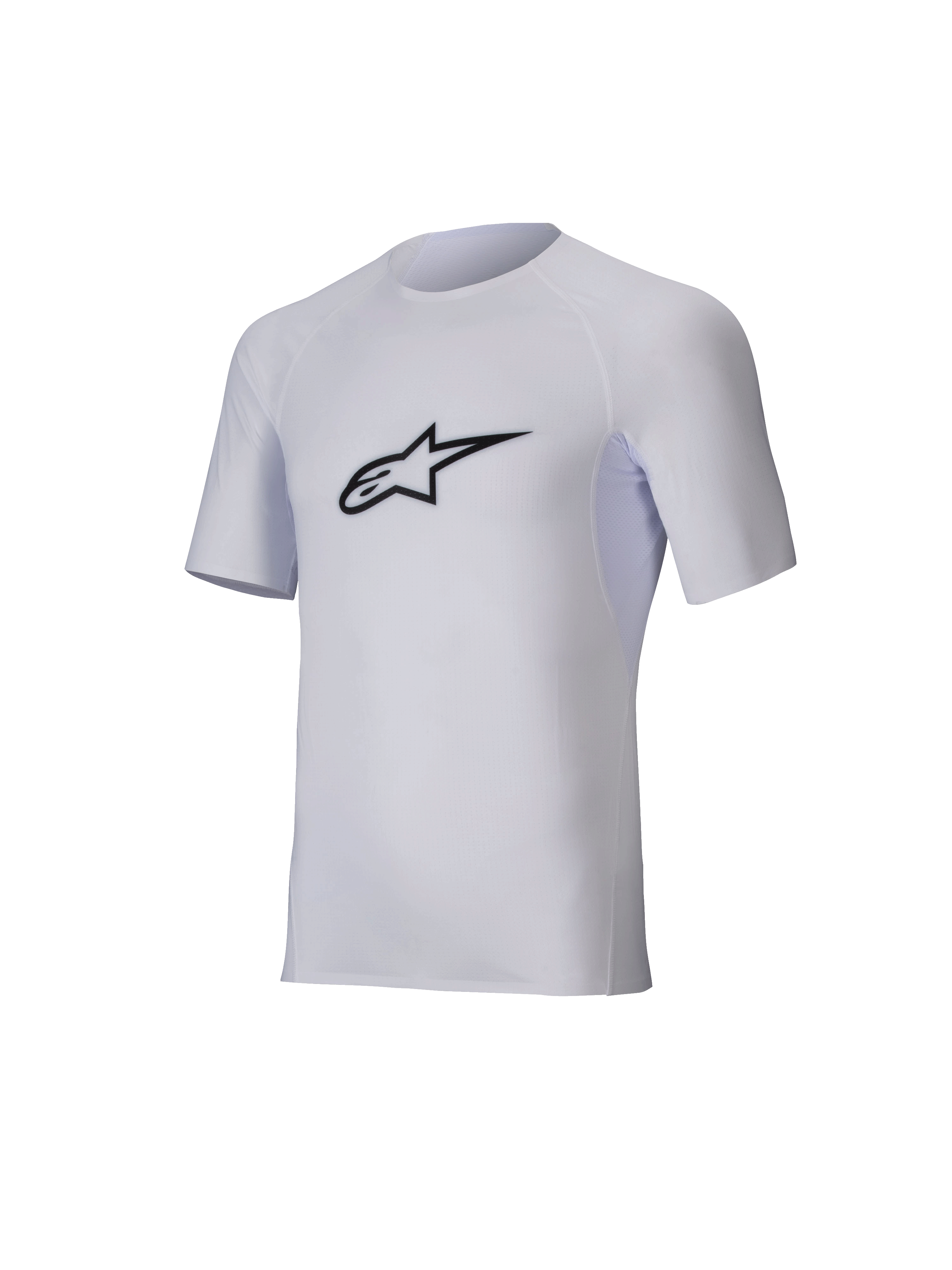 Alpinestars Tech KX Sim Top, Short Sleeve Karting Base Layer, White, black Astar logo on the chest, lightweight stretch mesh with ergonomic cuts, technical performance gear