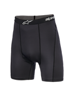 Alpinestars MX Boxer, Motocross Base Layer Shorts, Black, mid-thigh length featuring a branded elastic waistband with white star logo, athletic fit with vertical seams