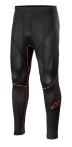 Alpinestars Ride Tech V2 Bottom Summer, Motorcycle Base Layer Pants, Black with Red Accents, Textured Mesh Panels, Red Star Logo on Leg, Breathable Compression Performance Layer