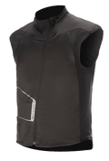 Alpinestars HT Heat Tech Vest, Black sleeveless heated motorcycle base layer, high collar with asymmetric angled front zipper, technical textile construction with white Alpinestars logo, thermal underlayer for winter adventure and road touring
