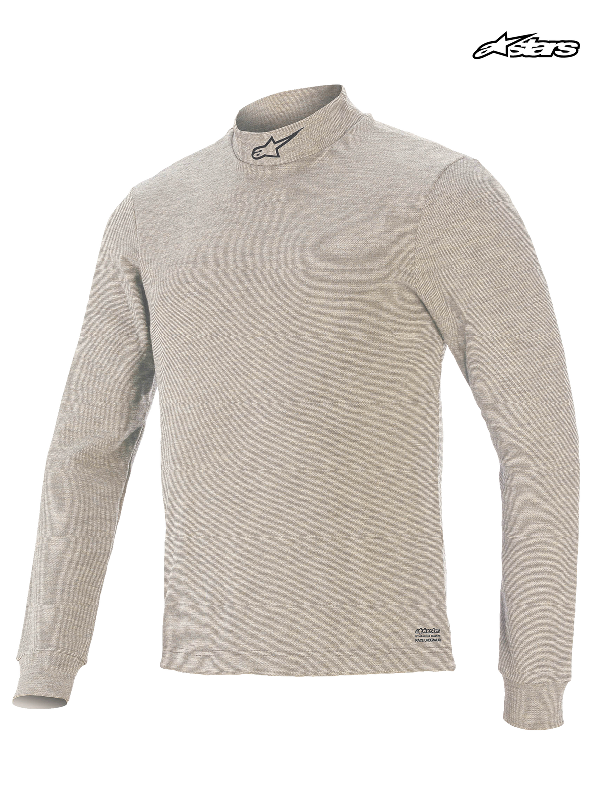 Alpinestars Race V3 Top Tech Layer, men's auto racing base layer in gray, long sleeve design with FIA 8856-2018 certification and flame-resistant Lenzing FR construction