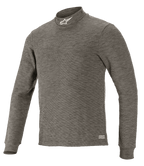 Alpinestars Race V3 Long Sleeve Top, technical motorsport base layer, Anthracite Melange gray, mock neck with white star logo, long sleeves, heathered flame-resistant fabric, professional auto racing underlayer