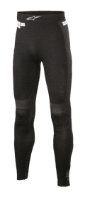 Alpinestars ZX Evo V2 Bottom, Racing Base Layer Pants, Black and Gray, ribbed texture with seamless construction, white Alpinestars logo on the waistband, flame-resistant performance gear for auto and kart racing