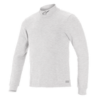 Alpinestars Race V3 Long Sleeve Top, Auto Racing Base Layer, White, mock neck with small logo, long sleeves, soft-touch flame-resistant fabric, minimalist athletic design