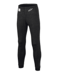 Alpinestars Race V3 Bottom, Auto Racing Base Layer Pants, Black, featuring flame-resistant textured fabric, white star logo on the thigh, FIA certification label on the waistband, full-length technical undergarment for professional motorsport