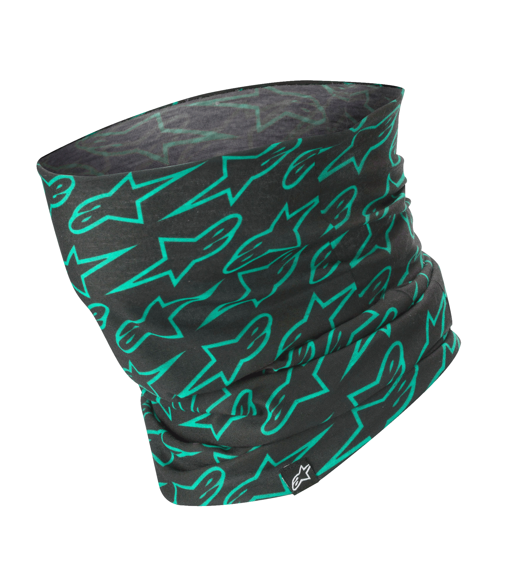 Alpinestars Neck Tube, Black with Teal Astars Logo Pattern, Lightweight Motorcycle Neck Gaiter, Silky Wind-Resistant Base Layer, Unisex Protective Accessory