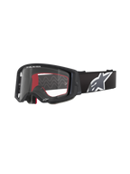 Alpinestars Supertech Corp Goggles, Motocross Goggles, Black with Red Interior, Clear Lens, Black Strap with Large White Star Logo, "ONE GOAL. ONE VISION." Branding, Performance Off-Road Eyewear