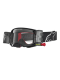 Alpinestars Supertech Firma Roll Off Goggles, premium motocross racing eyewear in black and silver, featuring a clear lens and integrated roll-off system for superior off-road visibility.