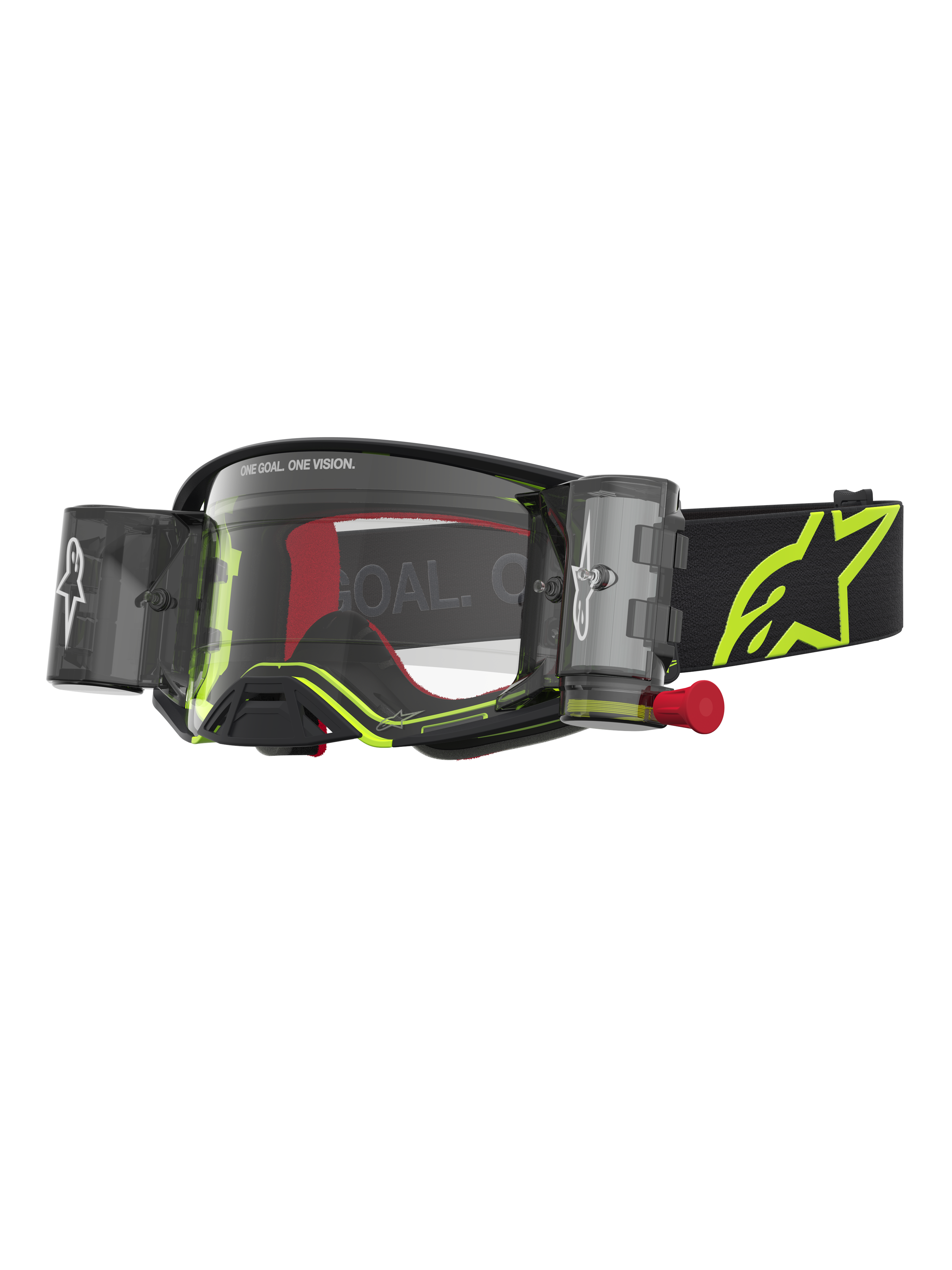 Alpinestars Supertech Firma Roll Off Goggles, Motocross goggles in Black and Yellow Fluo with clear lens and roll-off system.