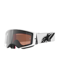 Alpinestars Supertech Corp Goggles Absolute Vision, Motocross Goggles, White frame with Silver Mirror lens, wide white adjustable strap featuring a large black Alpinestars star logo, high-performance protective eyewear for off-road racing