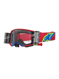 Alpinestars Supertech Corp Goggles Roll Off, Motocross Goggles, Red and Blue with Clear Lens, features integrated Wide Vision Roll-Off system, clear injection-molded lens, red frame with blue accents, wide red strap with blue and yellow star logo, professional off-road racing eye protection