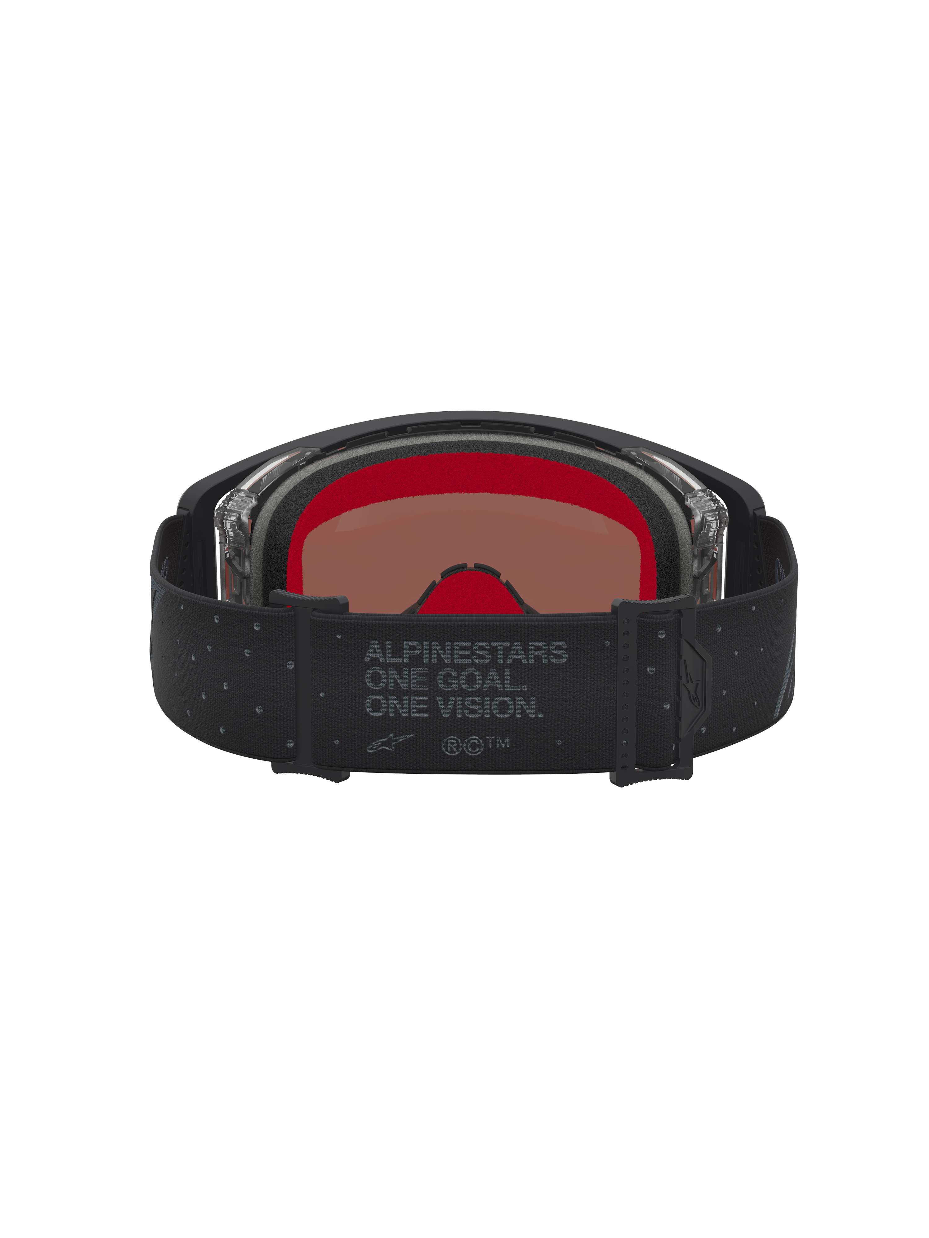 Alpinestars Supertech Cloak Motocross Goggles in Black and Mirror Silver, featuring red interior foam and branded strap.