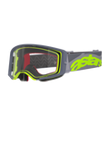 Alpinestars Supertech Stream Goggles, Motocross Goggles, Gray and Yellow Fluo, clear lens with gray frame, red interior foam, wide gray strap with bold neon yellow astars branding, professional off-road racing eyewear.
