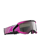 Alpinestars Vision 5 Lahnd Goggles, Motocross Goggles, Iron Pink Fluo and Mirror Silver, bright pink frame with mirrored silver lens, wide pink and black strap featuring a pink Astars logo, off-road racing eyewear