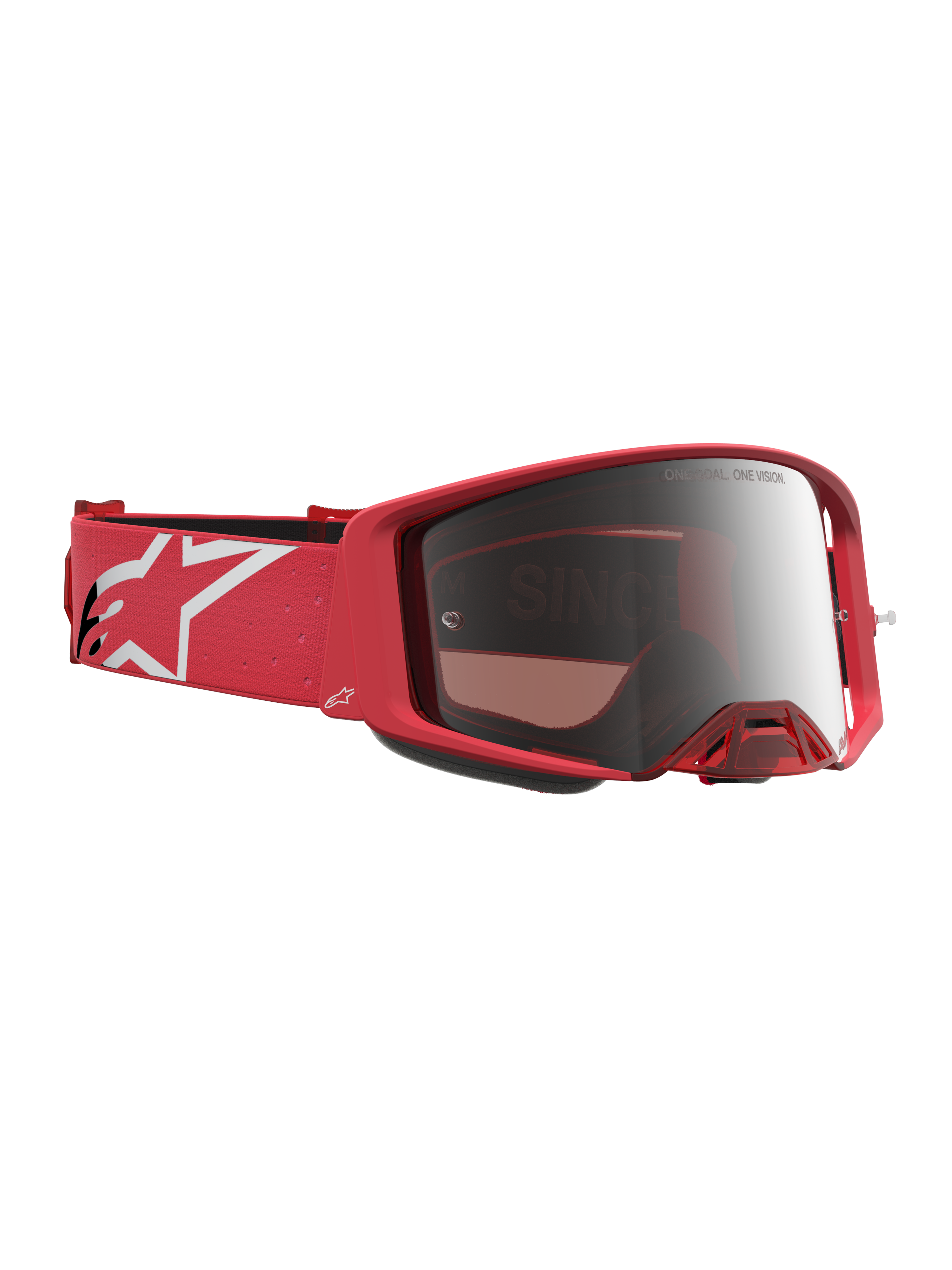 Alpinestars Supertech Vesta Goggles, Motocross Racing, Fluo Red and Chrome Mirror Silver, White Star Logo Strap.