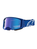 Alpinestars Supertech Vesta Motocross Goggles in Blithe Blue and White featuring a Mirror Blue lens and adjustable star strap.