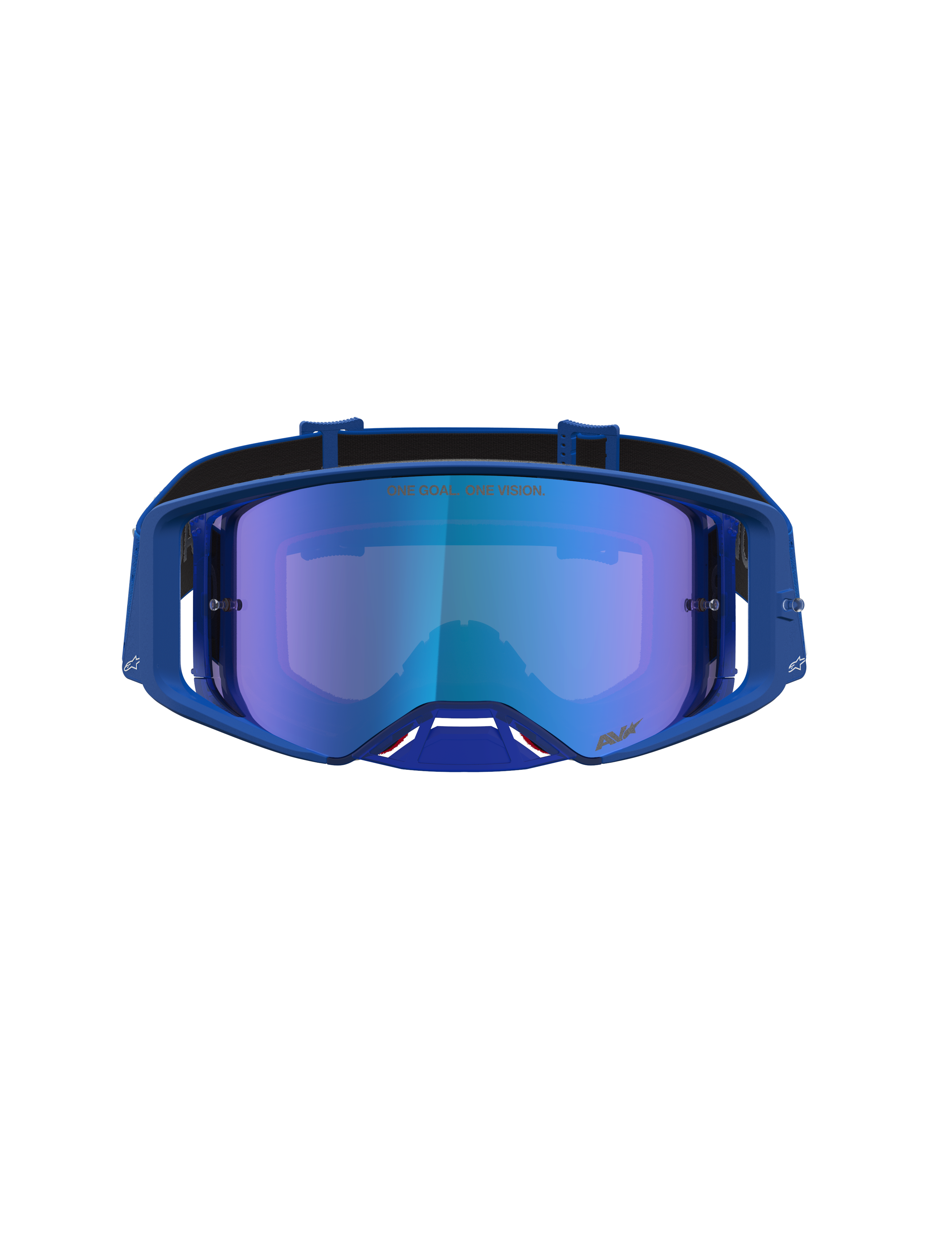 Alpinestars Supertech Vesta Motocross Goggles, blithe blue with mirror blue lens and ergonomic frame for off-road racing.