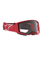Alpinestars Supertech Vesta Goggles, Motocross Racing Goggles, Red and White, featuring clear optics and a logo strap.