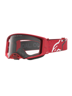 Red Alpinestars Supertech Vesta Motocross Goggles featuring a clear polycarbonate lens and white star logo strap.