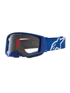 Alpinestars Supertech Vesta Goggles, blue and white motocross goggles with clear polycarbonate lens and signature star logo.