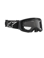 Alpinestars Vision 8 Corp Goggles, Dual Pane, Motocross Goggles, Black frame with Clear lens, wide black strap featuring a large white Alpinestars logo, technical eye protection for off-road racing