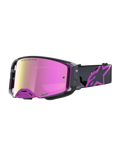 Limited Edition Supertech Lone Goggles, Motocross goggles with a mirror pink lens, camo purple frame, and printed strap featuring the Astars logo.