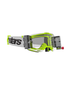 Alpinestars Vision 8 Wordmark Goggles Roll Off, Motocross Goggles, White and Fluorescent Yellow frame, Clear Lens with integrated roll-off canisters, white woven strap with bold black branding, high-performance off-road eyewear.