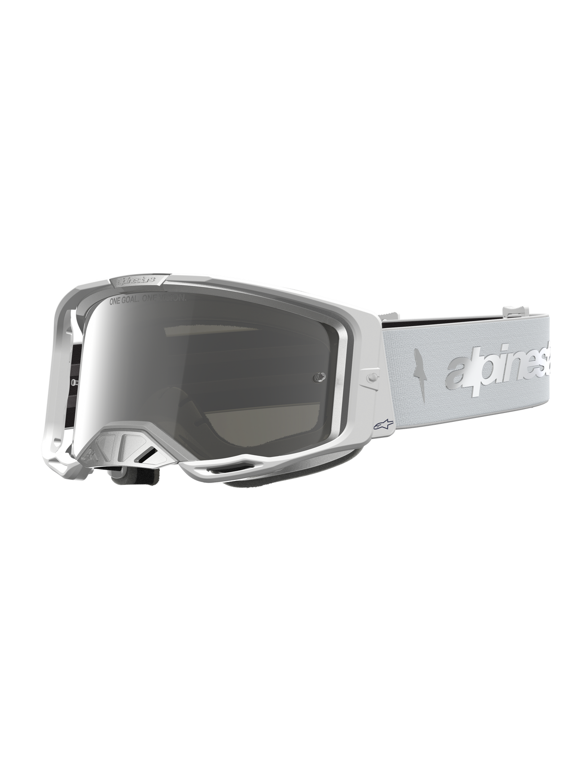 Alpinestars Vision 8 Amber Goggles - Mirror, white and silver motocross goggles with a silver mirrored anti-fog lens.