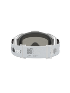 Alpinestars Vision 8 Amber Goggles, white and silver motocross eyewear with 'ONE GOAL. ONE VISION.' on the wide strap.