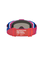 Alpinestars Vision 8 Maven Motocross Goggles, Red and Black, rear view showing the adjustable 'One Goal. One Vision.' strap.