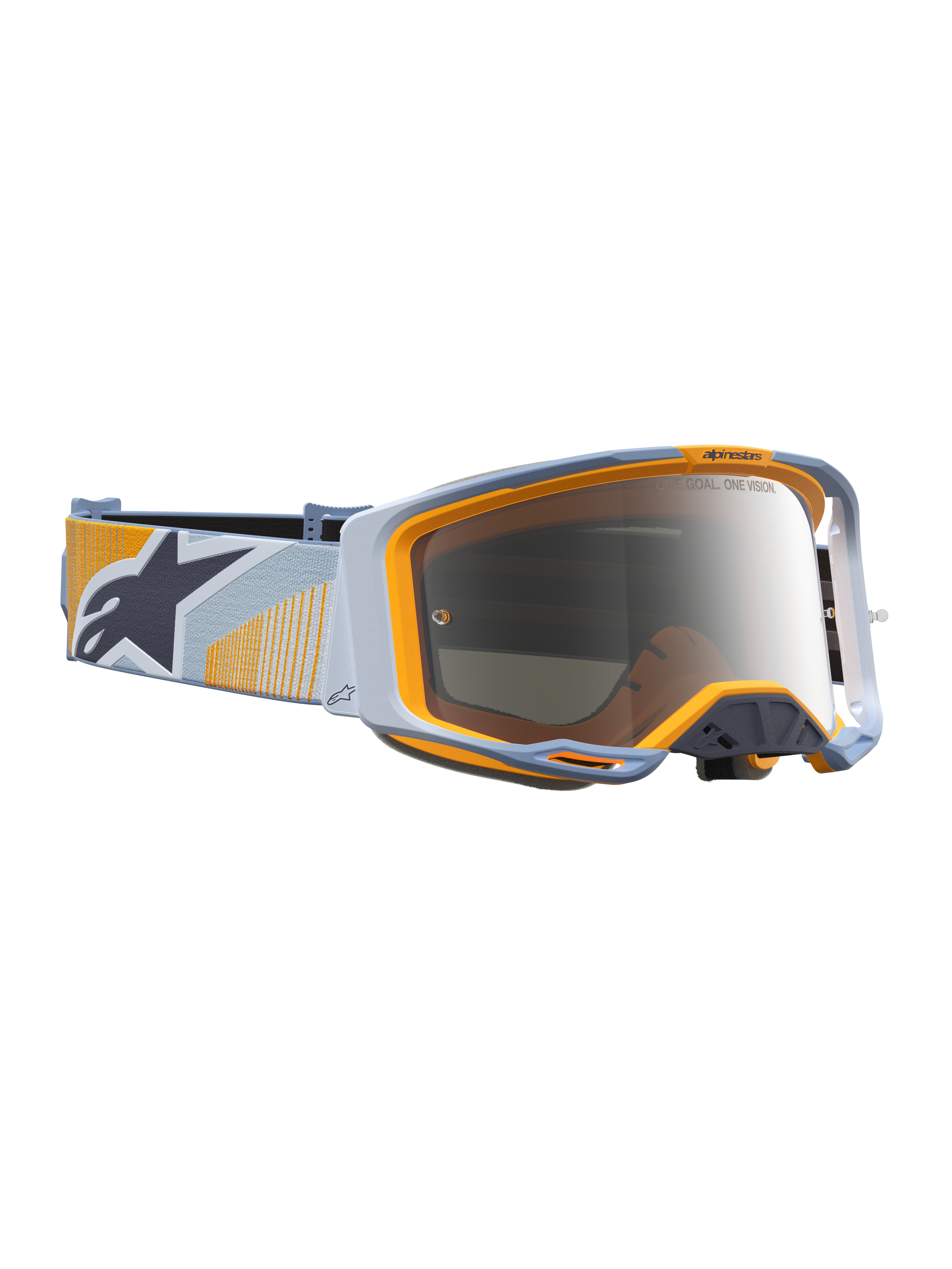 Alpinestars Vision 8 Maven Goggles, Motocross racing eyewear, blue and orange, silver mirror lens.