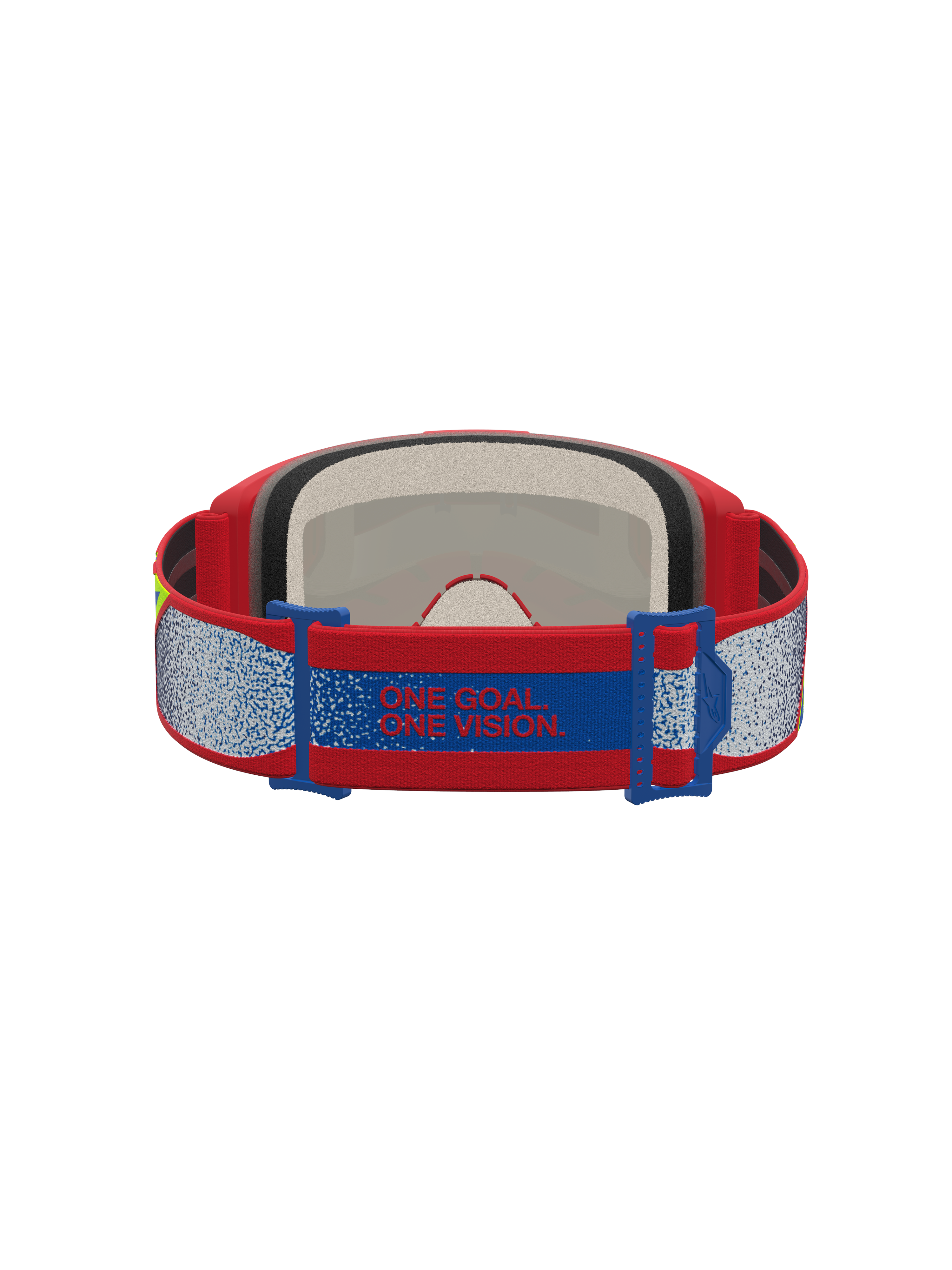 Alpinestars Vision 5 Drag Goggles for motocross in red and blue, featuring a manifesto strap and plush face foam.