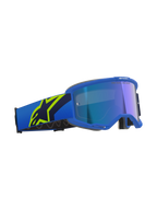 Alpinestars Vision 5 Corp Goggles, Motocross Goggles, Blue and Yellow Fluo with Mirror Blue lens, blue strap featuring a large yellow fluo star logo, 'ONE GOAL. ONE VISION.' text on lens, professional off-road eye protection