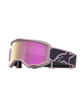 Alpinestars Vision 5 Rora Motocross Goggles in graystone and pink with a pink mirror lens and pliable A-FLEX urethane frame.