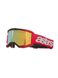 Alpinestars Vision 5 Blaze Goggles, Motocross Goggles, Red frame and strap with Mirror Gold lens, featuring white astars branding on the side, lightweight A-FLEX frame with multi-layer face foam for off-road racing