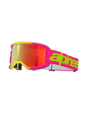 Alpinestars Vision 5 Wordmark Goggles, Motocross Goggles, Pink Fluo and Yellow, Red Mirror Lens, wide pink strap with bold lime green wordmark, sporty design for off-road racing