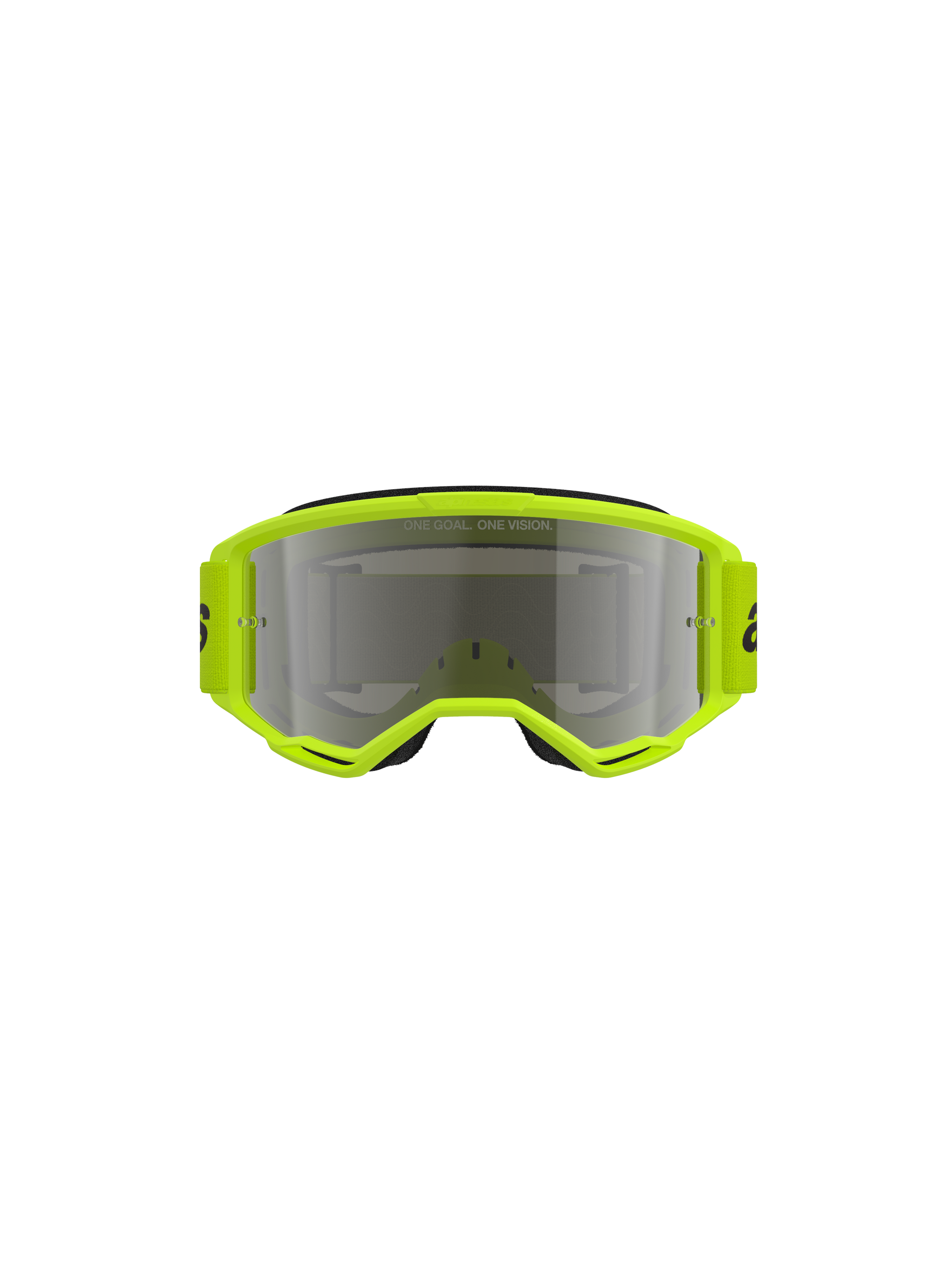Alpinestars Vision 3 Wordmark Goggles, Motocross Goggles, Yellow Fluo frame with Mirror Silver lens, matching yellow strap with black branding, front view highlighting the wide field of view