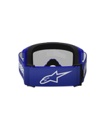 Alpinestars Vision 3 Wordmark Goggles, Motocross Goggles, Blue Mirror Silver, rear view showing blue woven strap with white Alpinestars logo and dual-layer black face foam