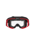 Alpinestars Vision 8 Luar Goggles, Motocross Goggles, Red Black and Clear, featuring a red A-FLEX frame, clear anti-fog polycarbonate lens, black adjustable woven strap with logo, high-performance eye protection for off-road racing