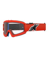 Alpinestars Vision Youth Corp Goggles, Motocross Goggles, Orange and Clear, featuring an orange frame and wide strap with a bold black and white logo, clear anti-fog lens, designed for youth riders and off-road racing.