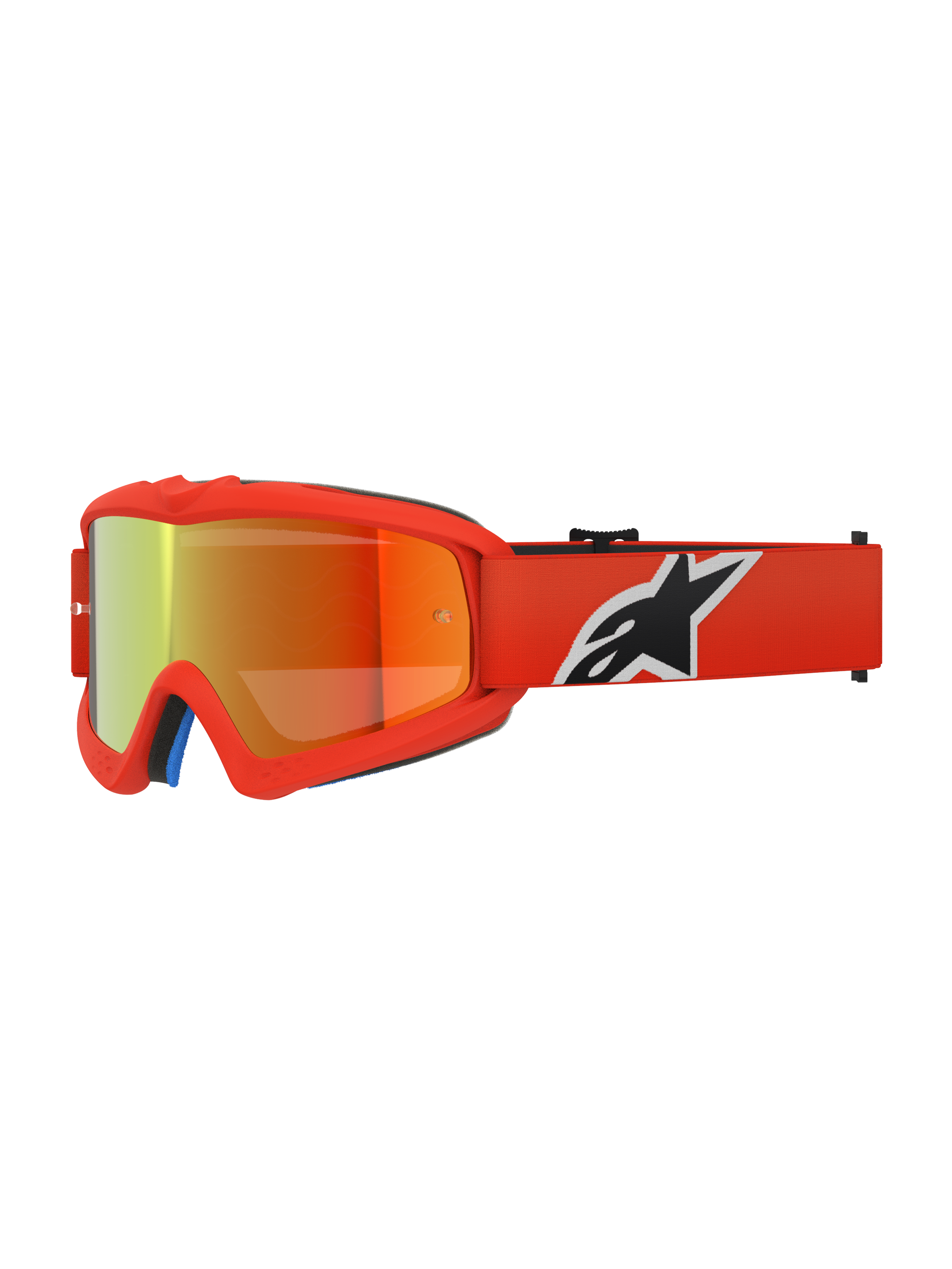 Alpinestars Vision Youth Corp Goggles, Youth Motocross Goggles, Orange with Red Mirror lens, featuring black and white Alpinestars logo on the strap, high-performance eye protection for off-road racing